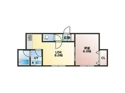 ラパス本通17II(1DK/2階)の間取り写真