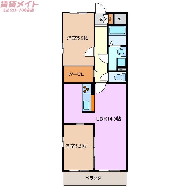 アンシャンテ(2LDK/3階)の間取り写真