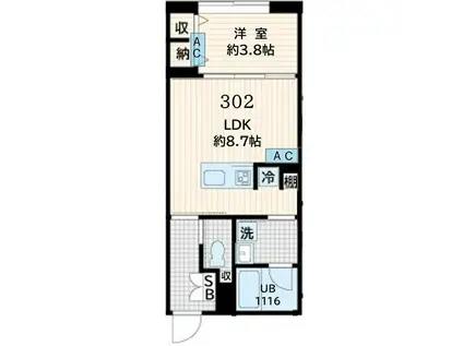 FULLEA恵比寿(1LDK/2階)の間取り写真