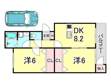 ときわ塩屋レクラン(2DK/2階)の間取り写真