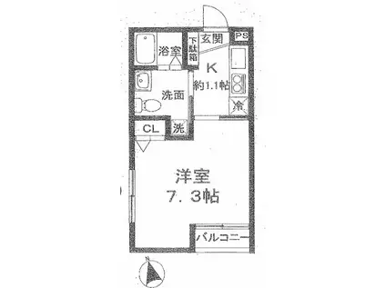 FELICE聖蹟1ーC(1K/1階)の間取り写真