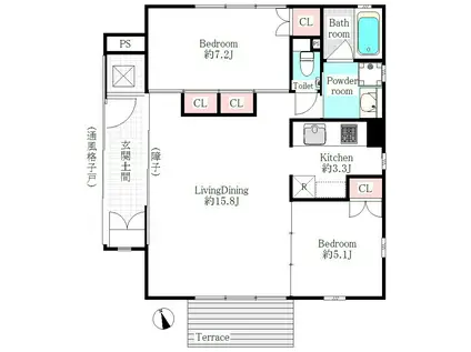 プリンセスライン浜田山(2LDK/1階)の間取り写真