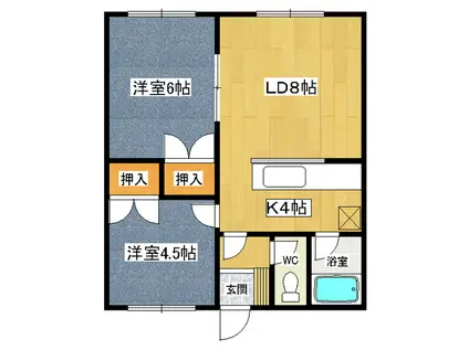 美山ハイツ(2LDK/1階)の間取り写真