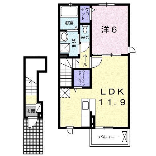 アパートメント高洲536 II(1LDK/2階)の間取り写真