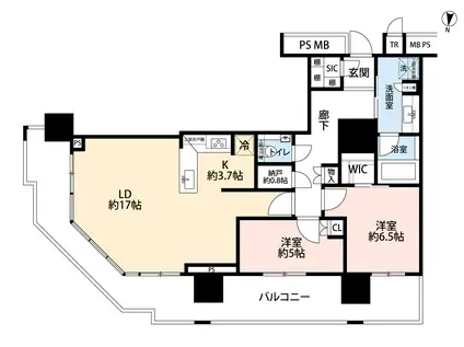 プラウドタワー名古屋錦(2LDK/6階)の間取り写真