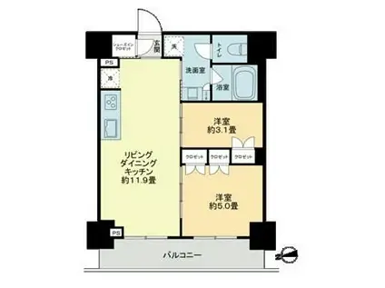 ザ・ライオンズフォーシア鶴見(2LDK/8階)の間取り写真