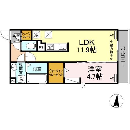 GRAND D-ROOM中山(1LDK/1階)の間取り写真