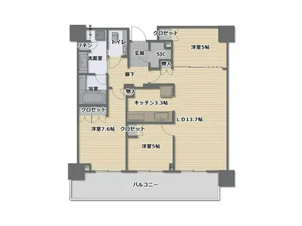 グランドメゾン新梅田タワー THE CLUB RESIDENCE(3LDK/32階)の間取り写真