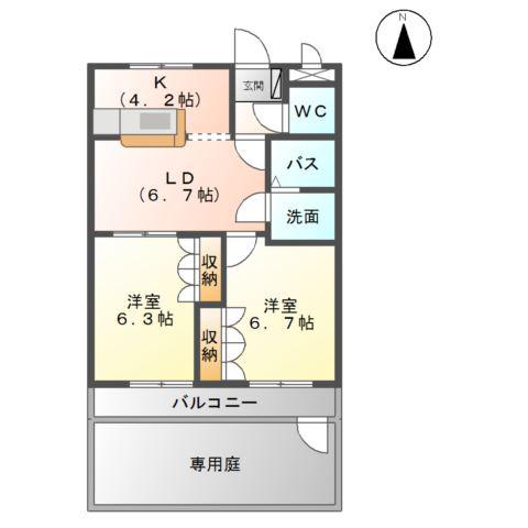 プランドール(2LDK/1階)の間取り写真