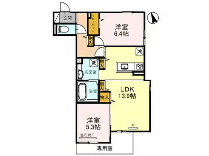 CALME尼崎(2LDK/1階)の間取り写真
