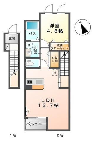 プランドール(1LDK/2階)の間取り写真