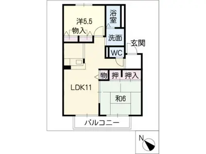 アベニュー21 A棟(2LDK/1階)の間取り写真