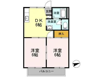 サンロイヤルA(2DK/2階)の間取り写真