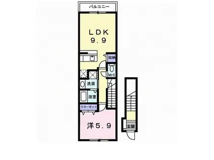 オーシャンブリーゼ(1LDK/2階)の間取り写真