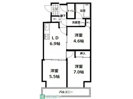 TYコート栄町通(3DK/4階)の間取り写真