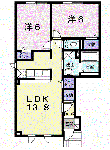 グリフィンドール(2LDK/1階)の間取り写真
