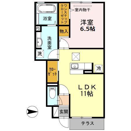 ウエスタンヒルズ A棟(1LDK/1階)の間取り写真
