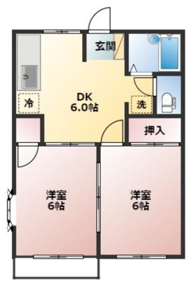 エルディム賞田(2DK/2階)の間取り写真
