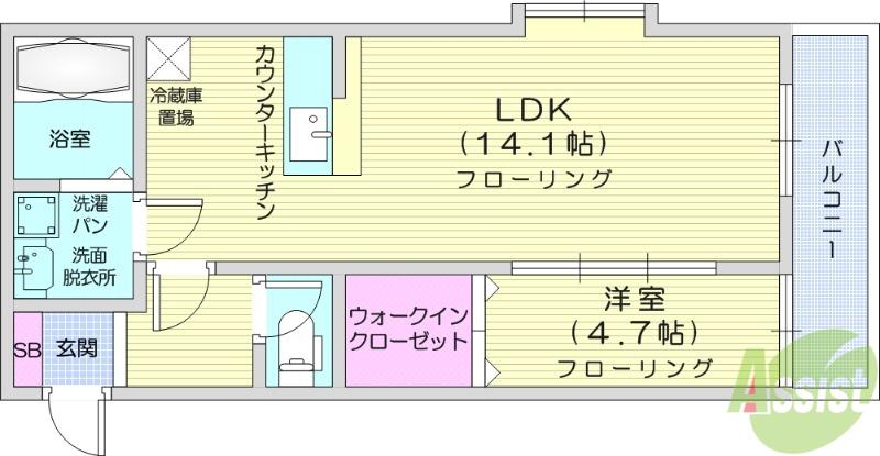 クレイドル栗生(1LDK/2階)の間取り写真