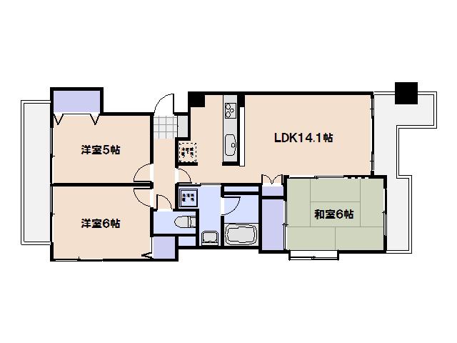 ヴェルディ五日市中央イーストタワー(3LDK/2階)の間取り写真
