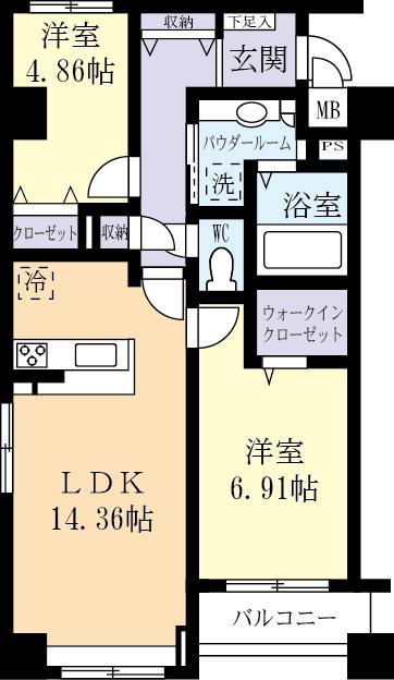 百合ケ丘レジデンス(2LDK/4階)の間取り写真