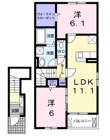 グラン シンフォニー(2LDK/2階)の間取り写真