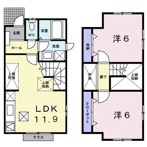 ラ・メゾン・アンソレイエI(2LDK/1階)の間取り写真
