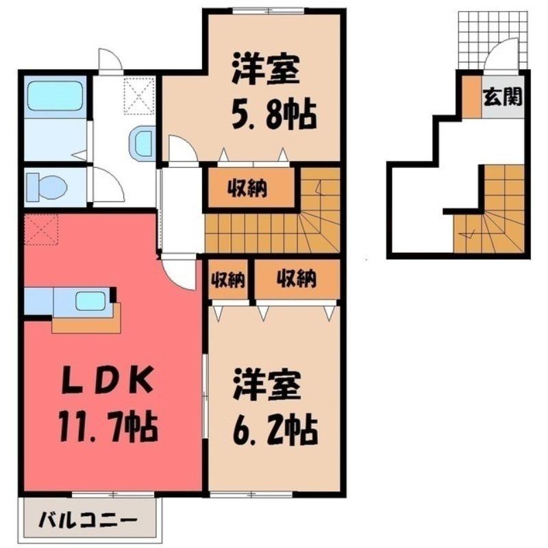 ガーデンハウスアヴェニュー(2LDK/2階)の間取り写真