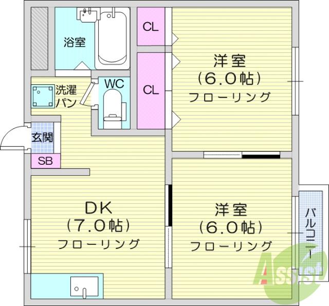 シティハイツ源Ⅱ(2DK/1階)の間取り写真