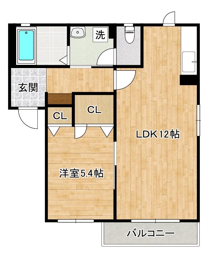ヴィルヌーブ長野(1LDK/2階)の間取り写真