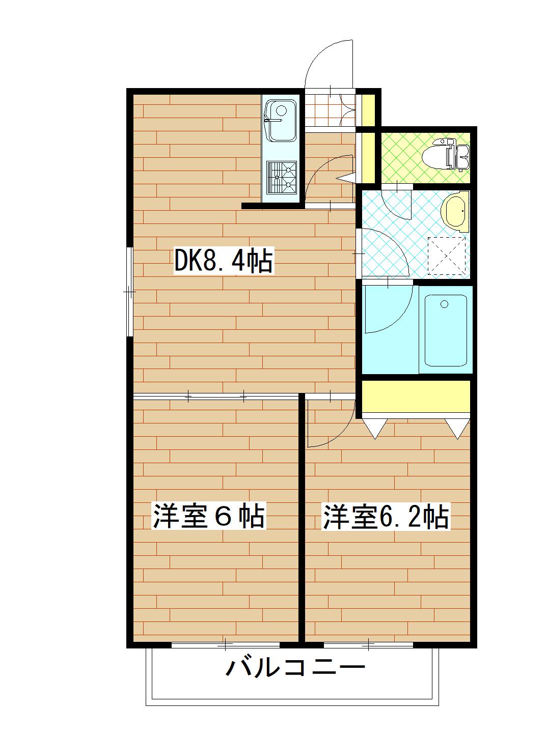 K-1二日町(2DK/6階)の間取り写真