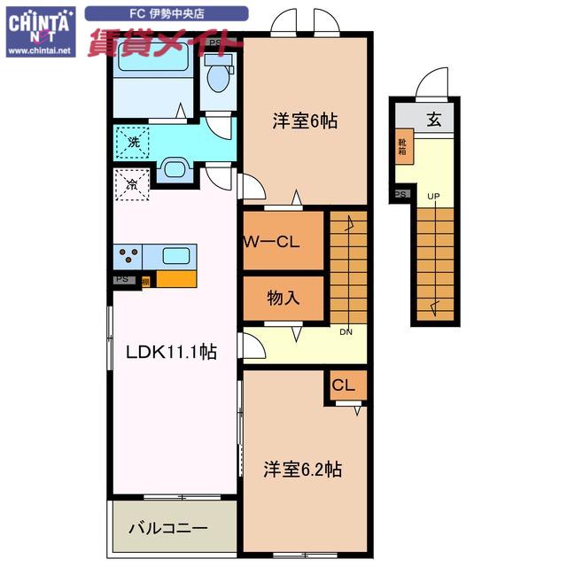 カーサ ヴィオーラ II(1LDK/2階)の間取り写真