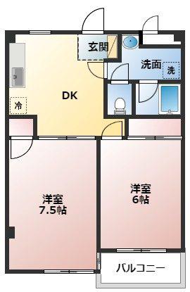 DREAM LIFE A.K(2DK/1階)の間取り写真