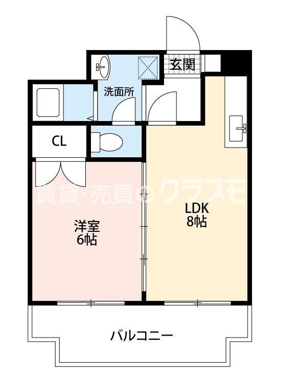 エクシード浜口(1LDK/6階)の間取り写真