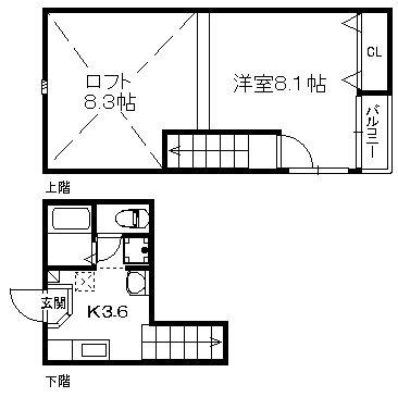 ボーマノワール別府南(1K/2階)の間取り写真