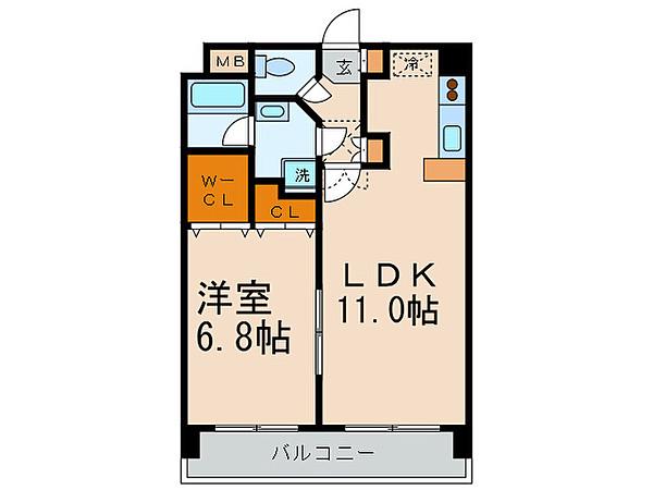 クリエート博多駅前(1LDK/6階)の間取り写真
