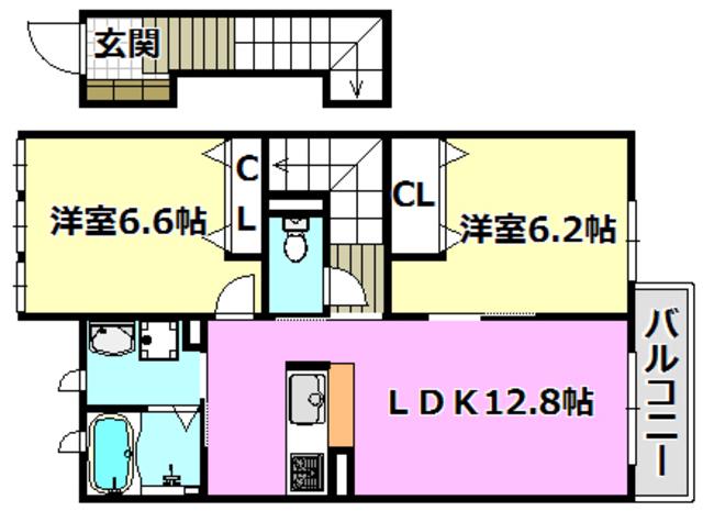 エスポワールアイ北春日丘I(2LDK/2階)の間取り写真