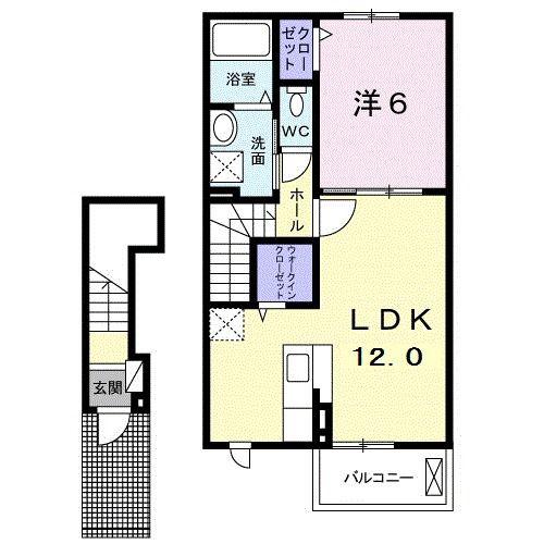 ヴィラ エスポワールI(1LDK/2階)の間取り写真