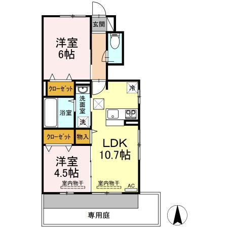 セジュール・ポート A棟(2LDK/1階)の間取り写真