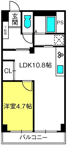 中央マンション(1LDK/5階)の間取り写真