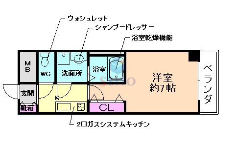アジュール豊中末広(1K/4階)の間取り写真