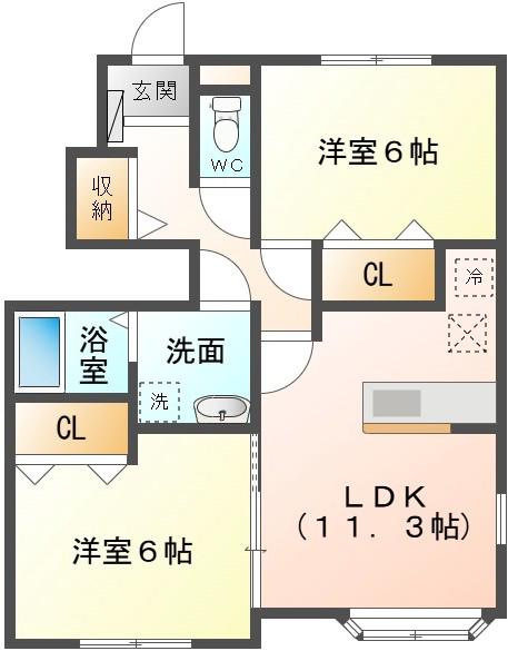 アニメート(2LDK/1階)の間取り写真