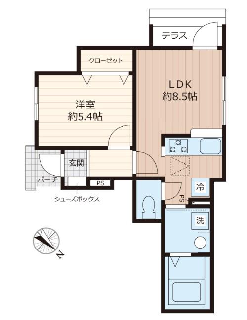 代々木上原プラトー(1LDK/1階)の間取り写真