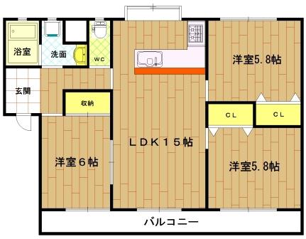 第2シャトーナツヤマ(3LDK/3階)の間取り写真