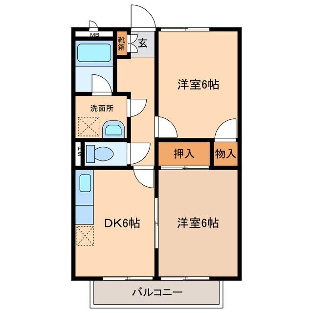 エルナージ(2DK/1階)の間取り写真
