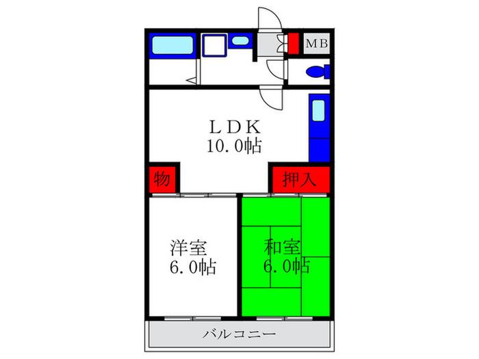 フリーデ豊中(2LDK/3階)の間取り写真