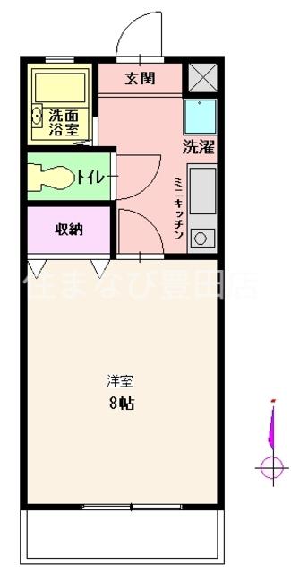 ティエリア豊田(1K/4階)の間取り写真