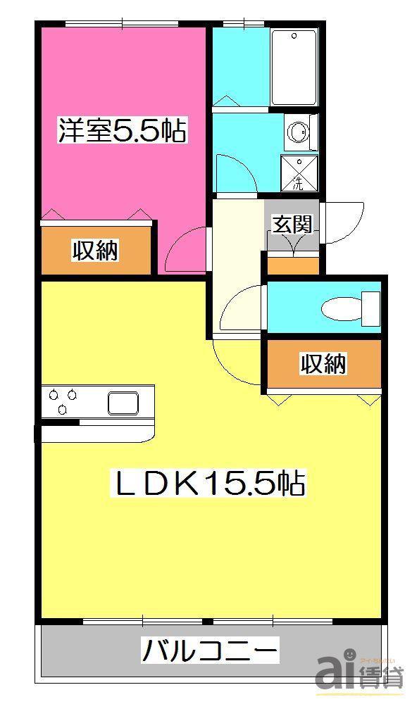 ニューパークマンション(1LDK/1階)の間取り写真