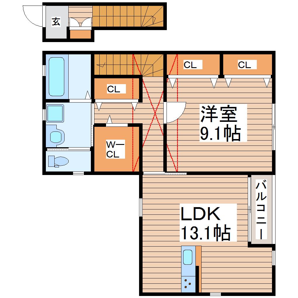 DIARESTO河原町(1LDK/2階)の間取り写真
