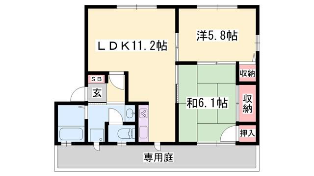 ラヴェール英賀保(2DK/1階)の間取り写真